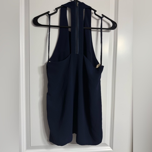 Line & Dot Navy with Cream Side Drape Halter Top Poly Overlay Size XS - Picture 9 of 13